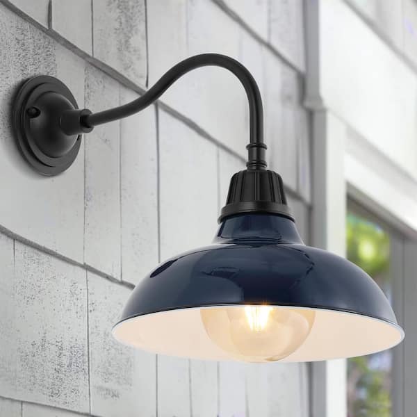 Aurora 12.25 in. Navy 1-Light Farmhouse Industrial Indoor/Outdoor Iron LED Gooseneck Arm Outdoor Sconce