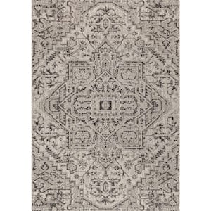 Estrella Bohemian Medallion Black/Gray 5 ft. 3 in. x 7 ft. 7 in. Textured Weave Indoor/Outdoor Area Rug