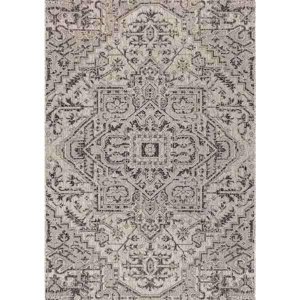 Estrella Bohemian Medallion Black/Gray 7 ft. 9 in. x 10 ft. Textured Weave Indoor/Outdoor Area Rug