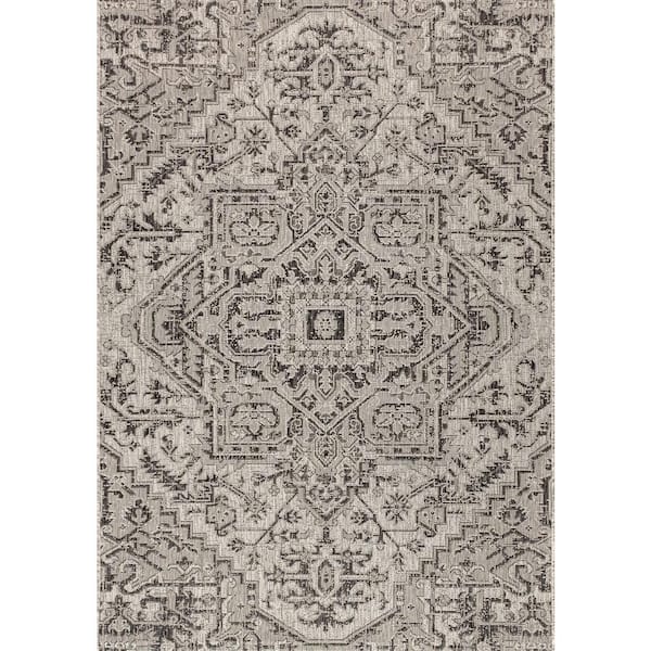 Estrella Black/Gray 9 ft. x 12 ft. Bohemian Medallion Textured Weave Indoor/Outdoor Area Rug