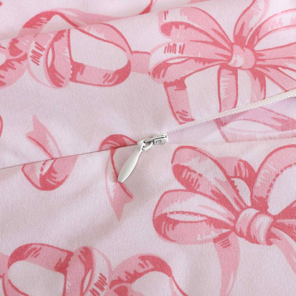 King Pink Polyester Ballet Bows Duvet Cover Set