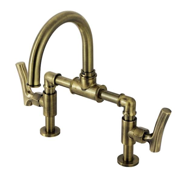 Hallerbos Deck Mount 2-Handle 8 in. Widespread Bathroom Sink Faucet with Pop-Up Drainin Antique Brass