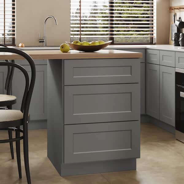 Hausvita 24 in. W x 24 in. D x 34.5 in. H Ready to Assemble Plywood Base Kitchen Cabinet with 3-Drawers in Shaker Grey