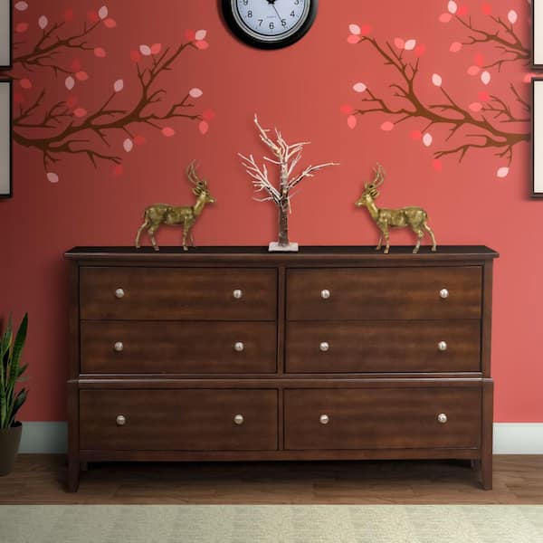 Benjara Brown 6-Drawer 18.75 in. Wooden Dresser Without Mirror
