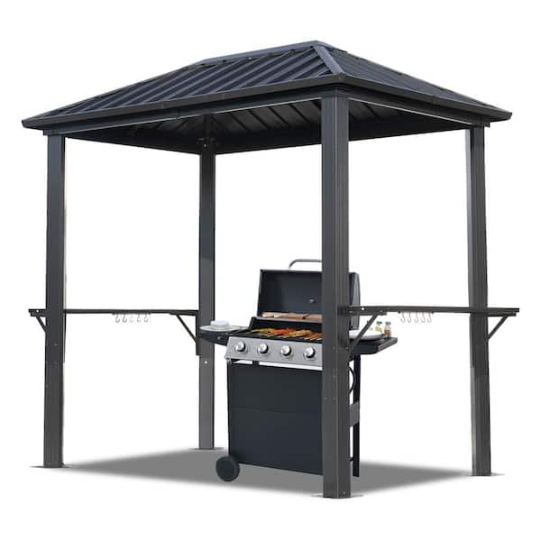 5 ft. x 8 ft. Grey BBQ Gazebo with 4-Burner Propane Gas Grill, Aluminum Barbecue Gazebo with Stainless Steel Grill