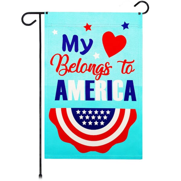 G128 1 ft. x 1.5 ft. Polyester Heart America Belongs 2-Sided Garden Flag Printed Blockout