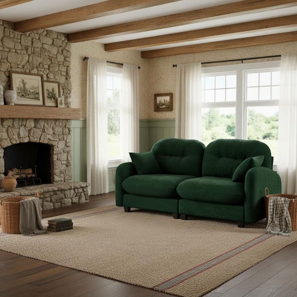 PMOB 74 in. Armrest 2-piece Chenille Loveseat Tufted Backrest Sectional Sofa in Emerald Green