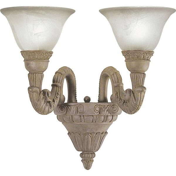 Volume Lighting Manchester 2-Light Indoor Prairie Rock Wall Mount or Wall Sconce with Alabaster Glass Bell Shades