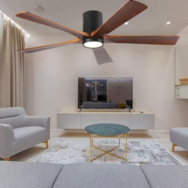 60 in. Modern Rustic Black Ceiling Fan with LED Light, Silent DC Motor and Remote Control for Bedroom, Living Room
