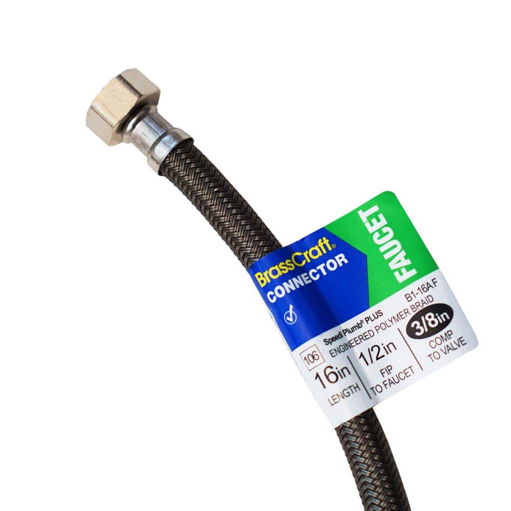 16 in. Silver Braided Polymer Faucet Supply Line with Brass Fittings