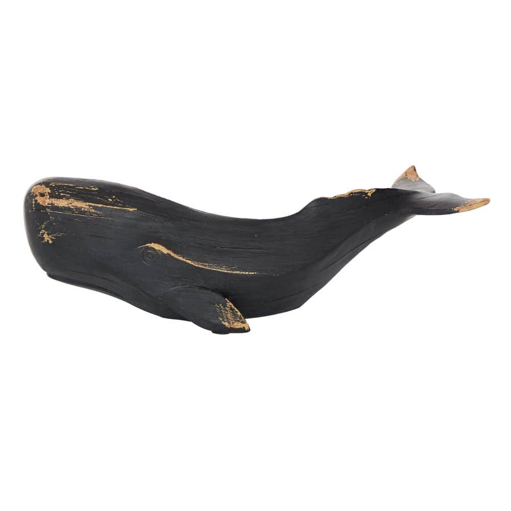 Elegant Coastal Black Resin Whale Sculpture 18"x9"x8"
