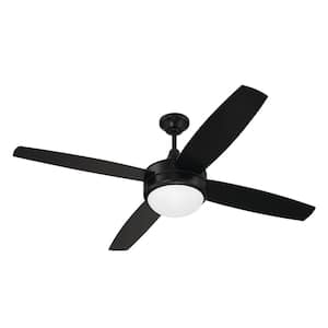 Phaze II 52 in. Indoor Flat Black Finish Ceiling Fan, Integrated Single Light Kit & 4-Speed Wall Control Included