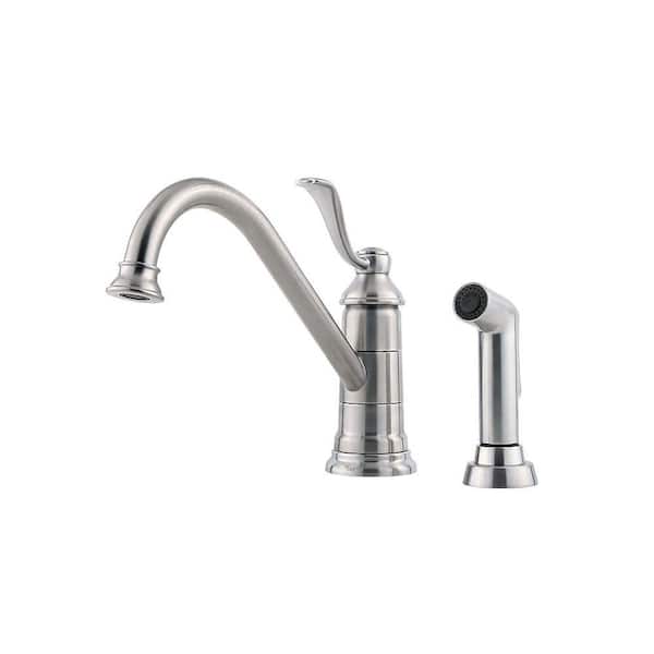 Pfister Portland Single-Handle Standard Kitchen Faucet with Side Sprayer in Stainless Steel