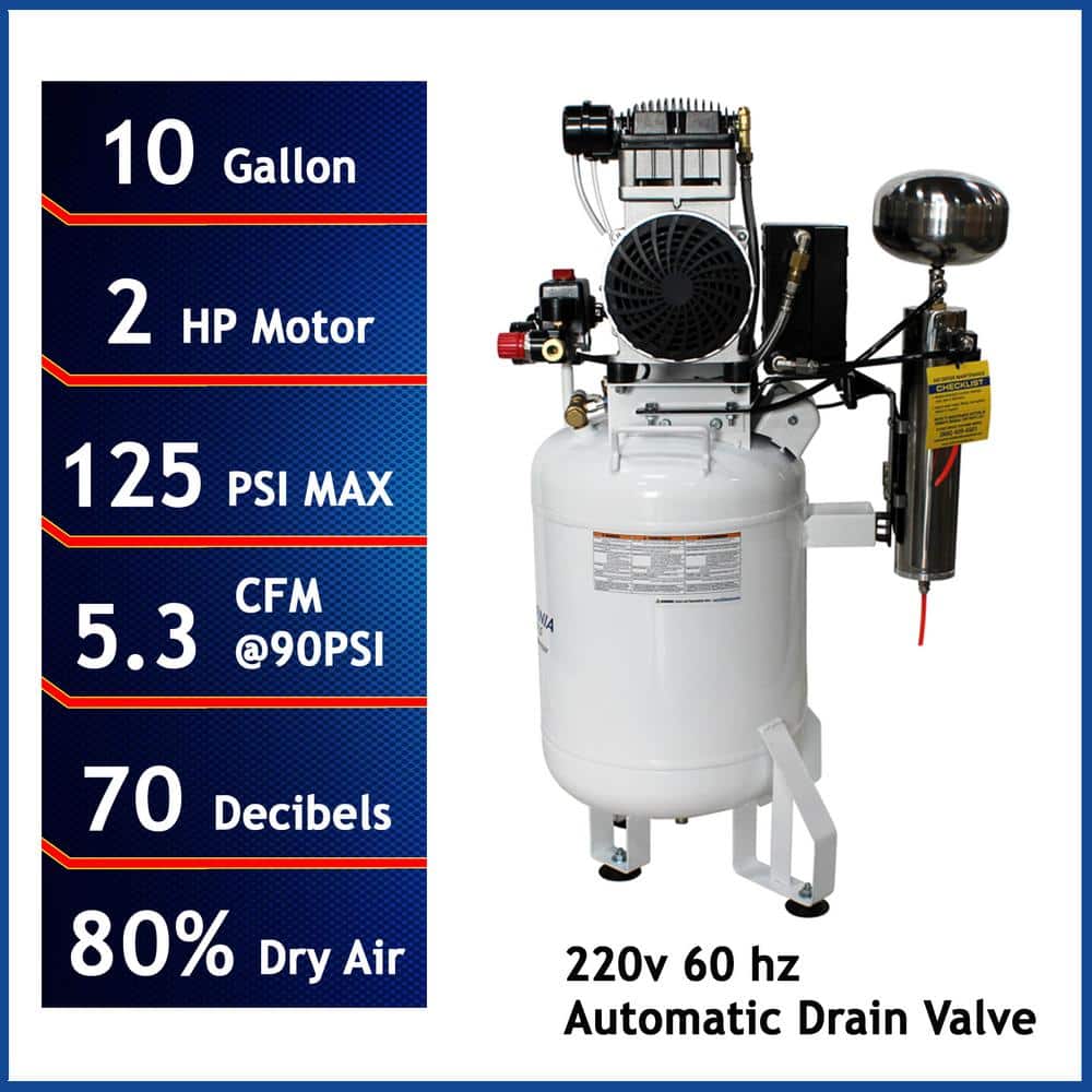 10 Gal. 2 HP Ultra Quiet and Oil-Free Stationary Electric Air Compressor with Air Dryer and Auto Drain Valve price history on PriceWatchPro
