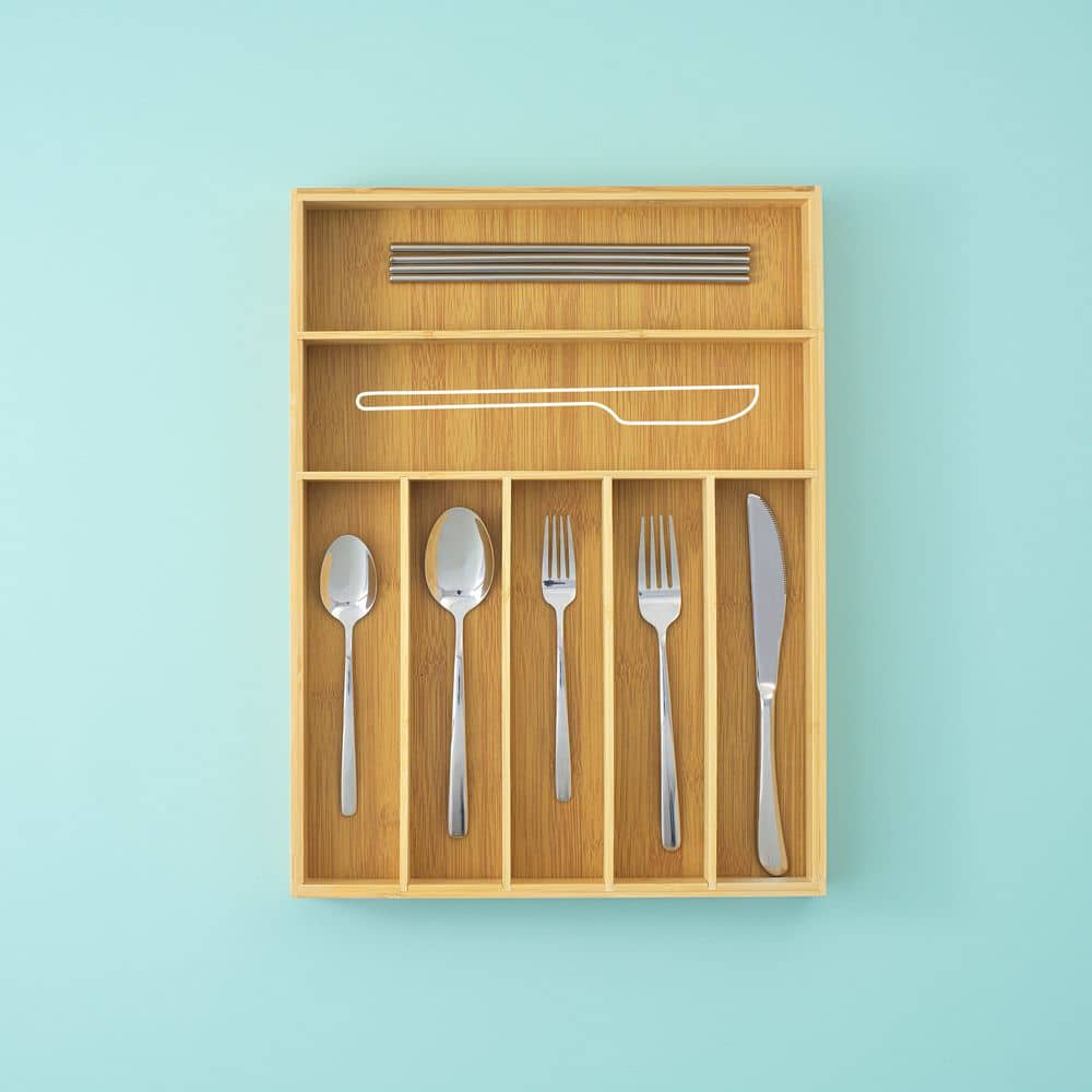 Natural Bamboo 7-Compartment Flatware Drawer Organizer