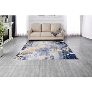 Blue Gray Glod 7x10 ft. Abstract Polyester Rectangle Area Rug