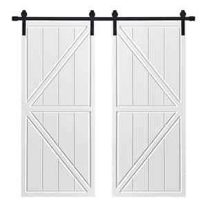 Modern KFRAME Designed 64 in. x 80 in. MDF Panel White Painted Double Sliding Barn Door with Hardware Kit