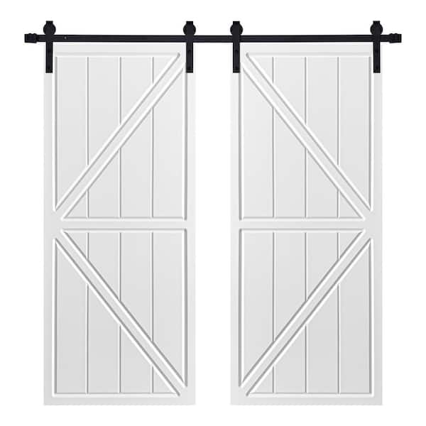 AIOPOP HOME Modern KFRAME Designed 48 in. x 80 in. MDF Panel White Painted Double Sliding Barn Door with Hardware Kit