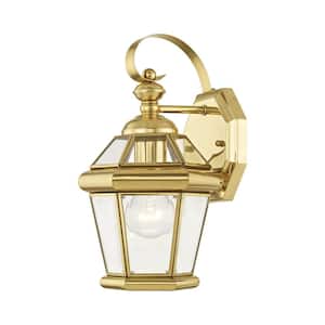 Cresthill 12 in. 1-Light Polished Brass Outdoor Hardwired Wall Lantern Sconce with No Bulbs Included
