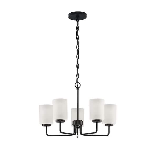 Merry 5-Light Matte Black Etched Glass Transitional Chandelier Light