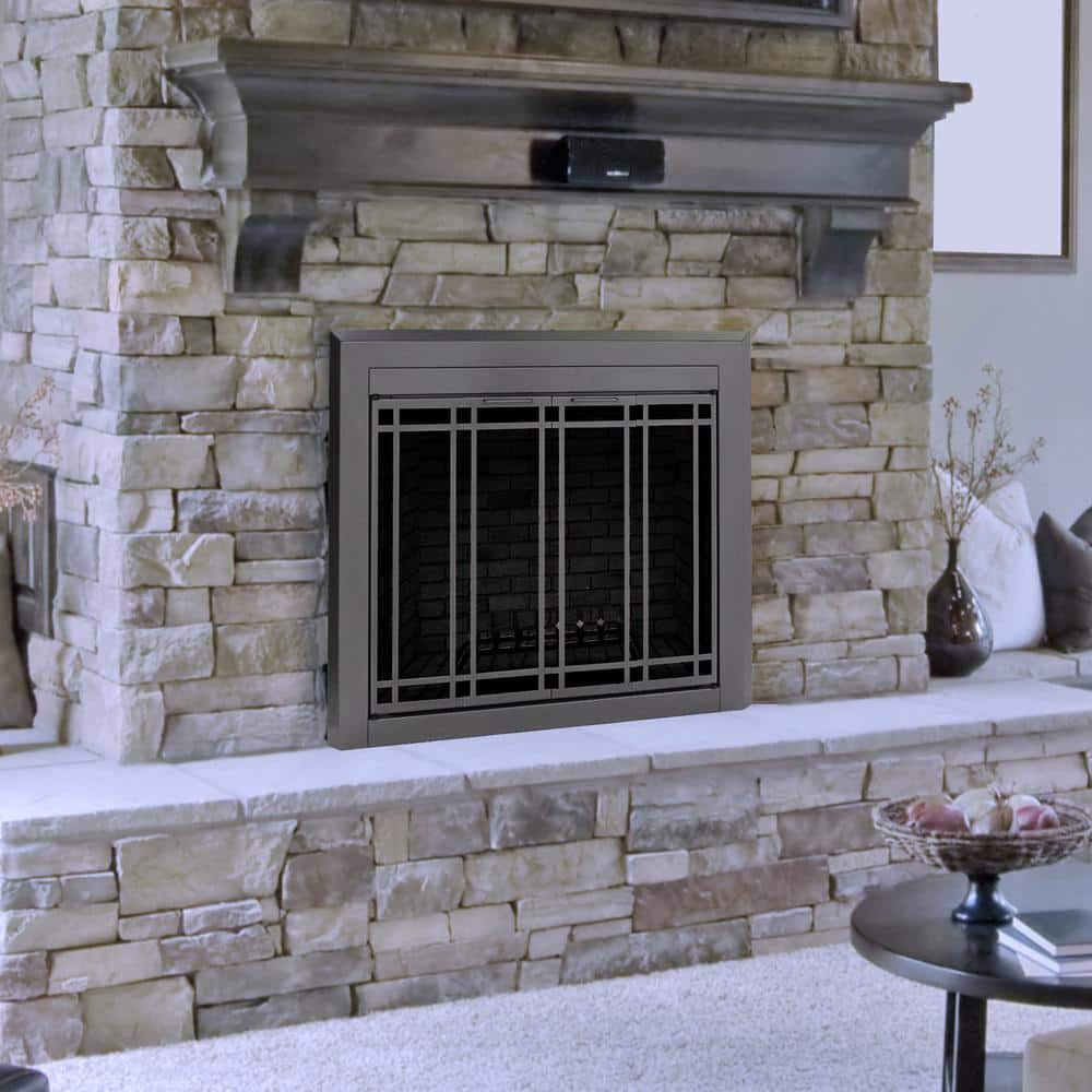 Pleasant Hearth Ellis Medium Gunmetal Glass Fireplace Doors EL