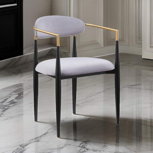 Benjara Gray, Black and Gold Fabric Metal Frame Dining Chair (Set of 2)