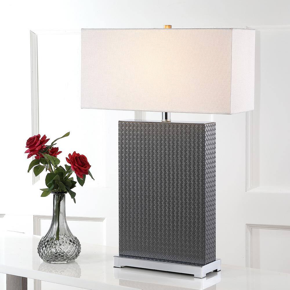 Joyce 27.75" Grey Faux Leather Table Lamp Set
