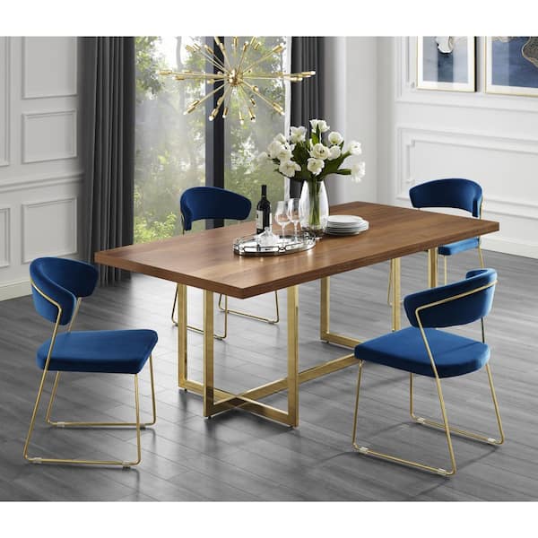 Inspired Home Davian 70.8 in. Walnut Wood Veneer Dining Table with Gold Metal Legs