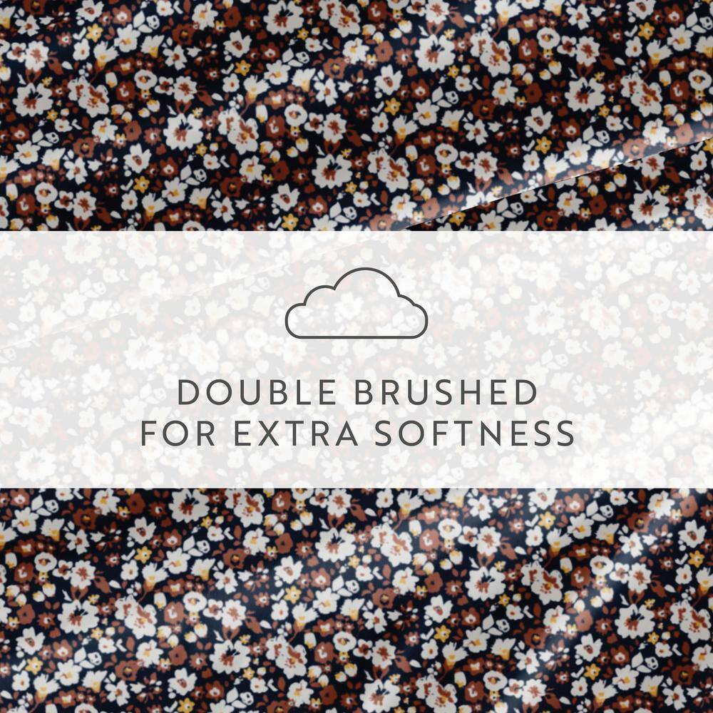 Queen Navy and Brown Floral Microfiber Sheet Set