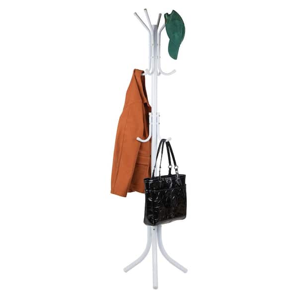 White Freestanding Organizer Coat Rack Hall Tree Metal