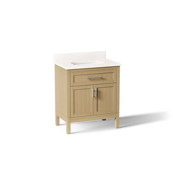 Hadron 31in. Single Sink Freestanding Light Oak Bath Vanity with White Quartz Top Assembled