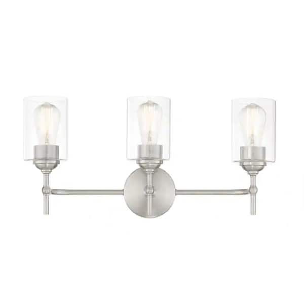 Hampton Bay Ayelen 22 in. 3-Light Brushed Nickel Modern Bathroom Vanity Light