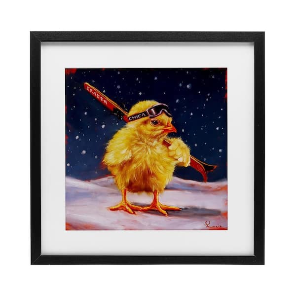 Chick With Sticks Skiing by Lucia Heffernan Framed Graphic Art Print Animal 13 in. x 13 in.