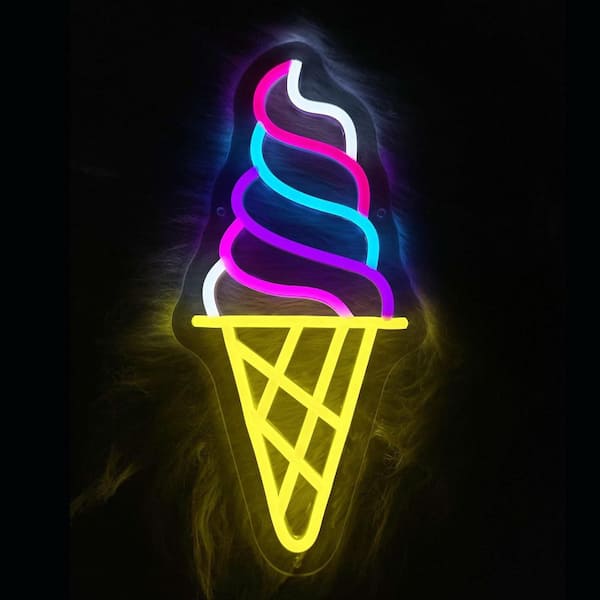 Afoxsos Ice Cream Open Shop Neon Sign USB Powered Acrylic LED