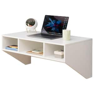 36 in. Rectangular White Floating Desk with Shelves