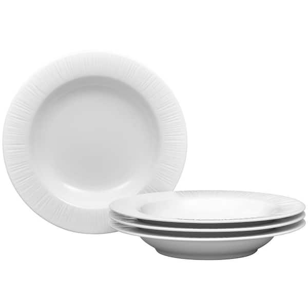 Conifere 9 in., 12 fl. oz. (White) Porcelain Rim Soup Bowls, (Set of 4)