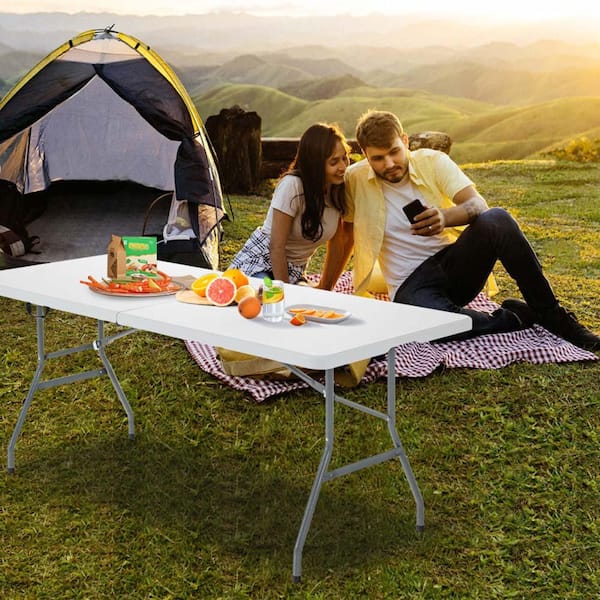 Sudzendf White Metal Portable Folding Outdoor Picnic Table with