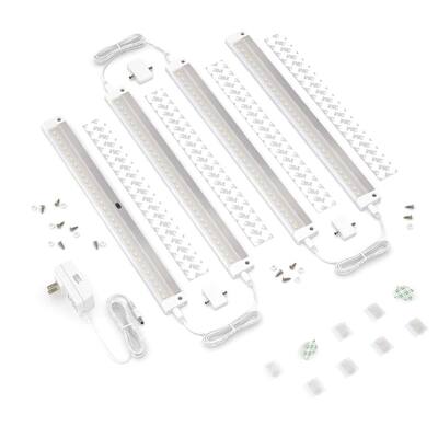 12 in. LED 3000K White Under Cabinet Lighting, Dimmable Hand Wave Activated (4-Pack)