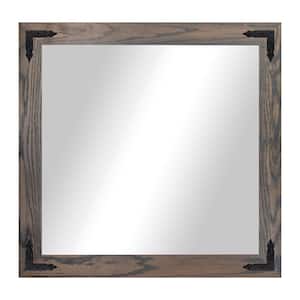 (33 in. W x 34 in. H) Carbon Grey Hardwood Rectangle Mirror with Decorative Corner Bracket