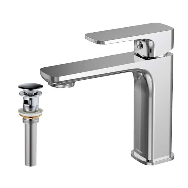 Karran Venda Single Handle Single Hole Basin Bathroom Faucet with Matching Pop-Up Drain in Chrome