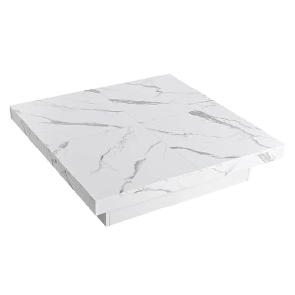 Polibi 39.4 in. White Square MDF Coffee Table with 2 Drawers RS