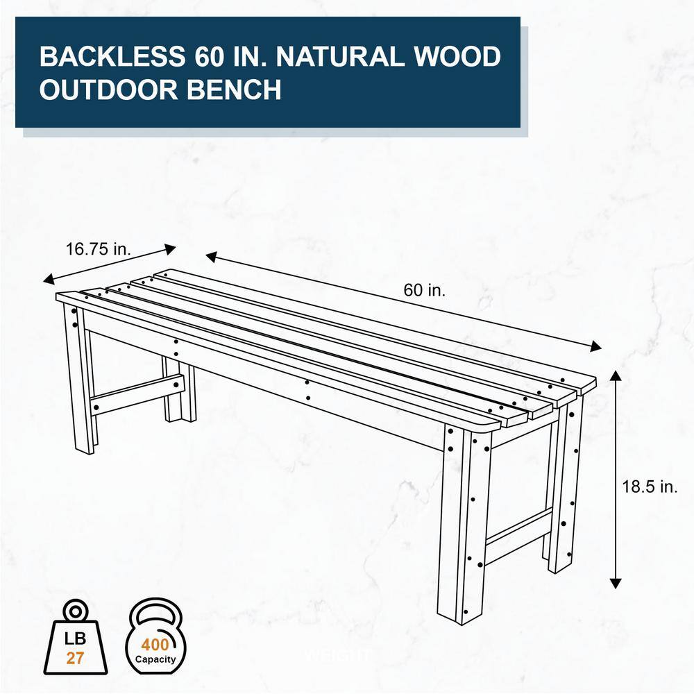 Natural Yellow Cedar 5-Foot Backless Garden Bench