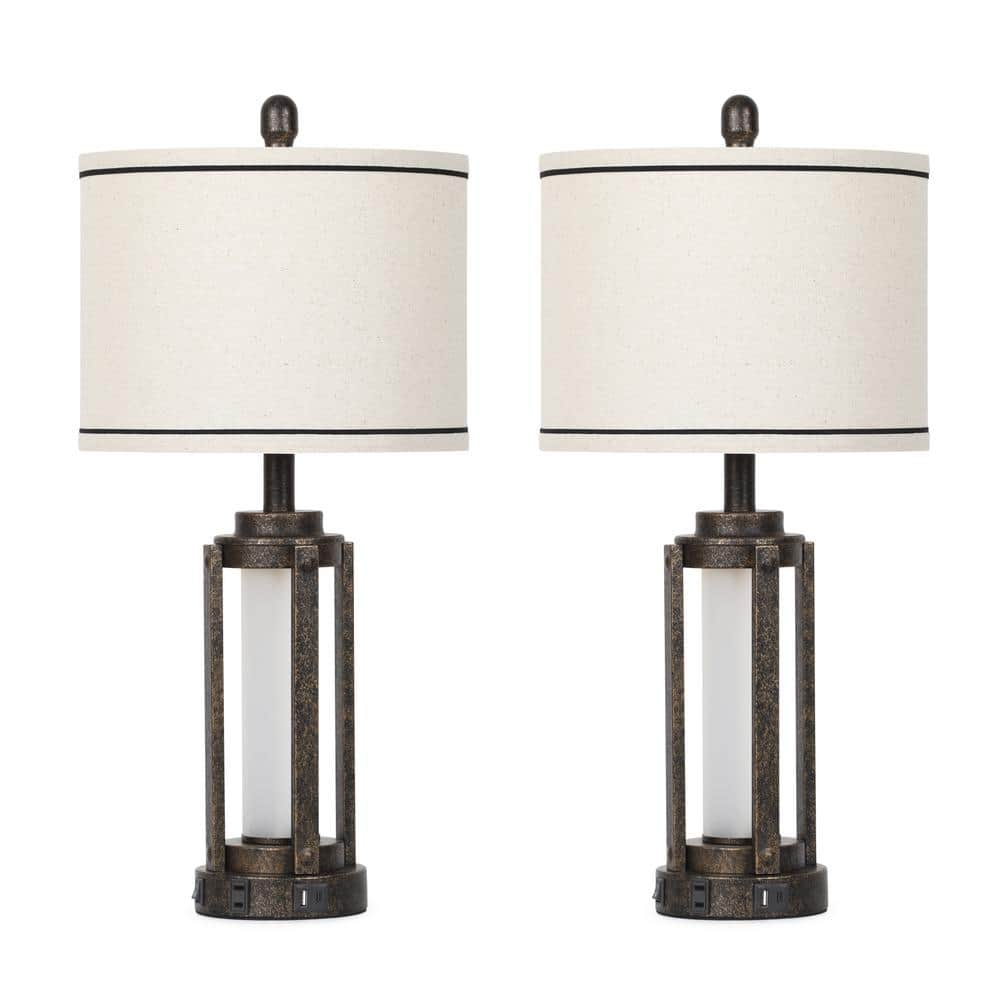 Tatyanna 26 in. Bronze Metal Table Lamp Set with USB, Type-C Ports and Built-In-Outlet (Set of 2) price history on PriceWatchPro