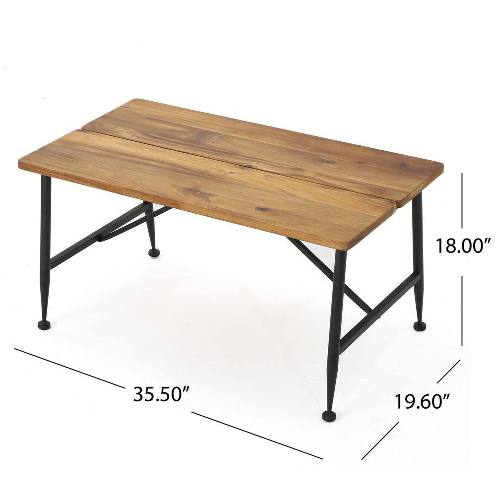 Sleek Antique Acacia Wood and Black Iron Patio Coffee Table
