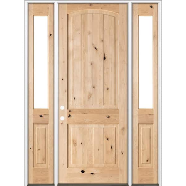 70 in. x 96 in. Knotty Alder Arch Top Right-Hand/Inswing Clear Glass Unfinished Wood Prehung Front Door w/ DHSL
