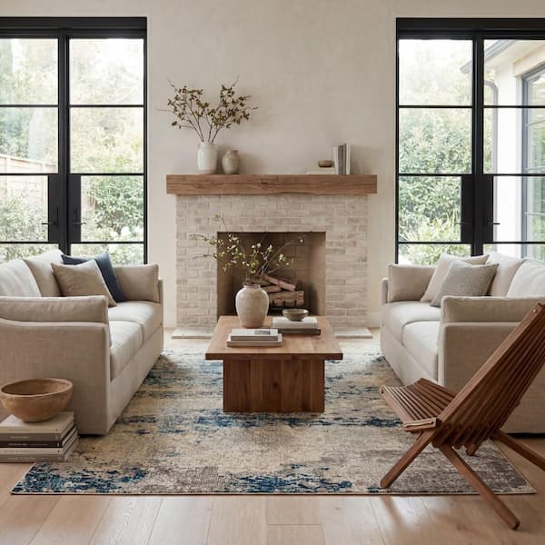 Monet Modern Abstract Area Blue 3 ft. x 8 ft. Indoor Runner Rug