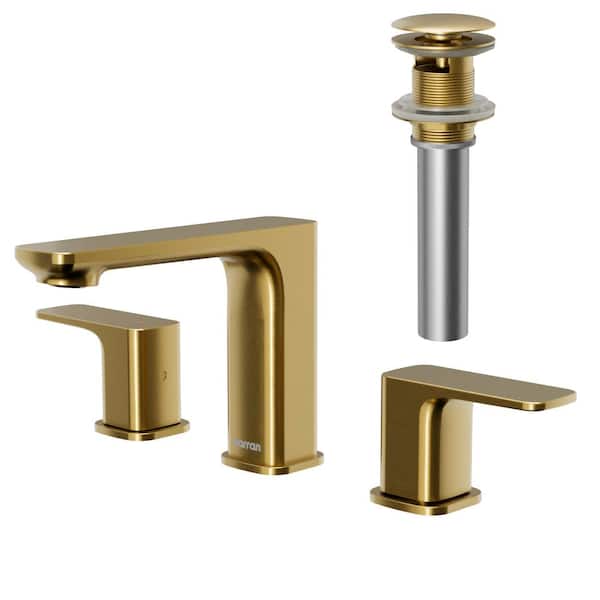 Karran Venda Widespread 2-Handle Three Hole Bathroom Faucet with Matching Pop-Up Drain in Brushed Gold