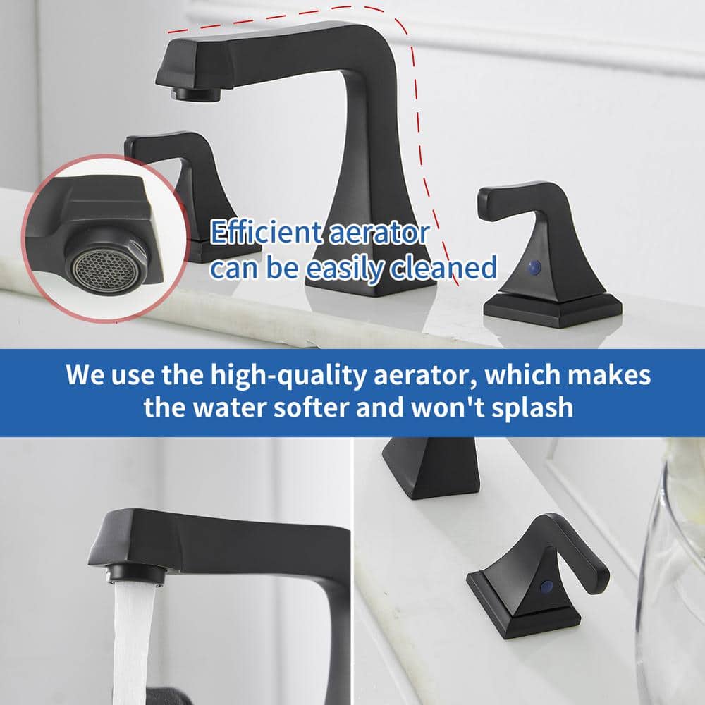Matte Black Widespread Double Handle Bathroom Faucet with Pop-Up Drain
