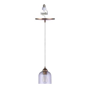 Instant Pendant 1-Light Satin Brass Recessed Light Conversion Kit with Clear Hammered Glass Shade