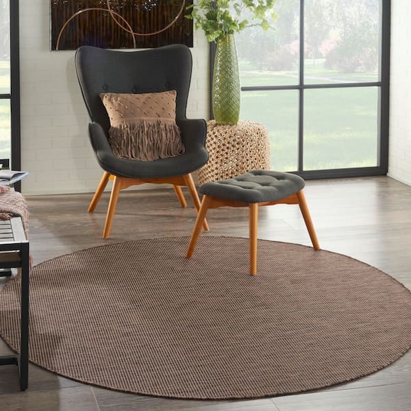 Positano Natural 6 ft. x 6 ft. Round Solid Modern Indoor/Outdoor Patio Area Rug